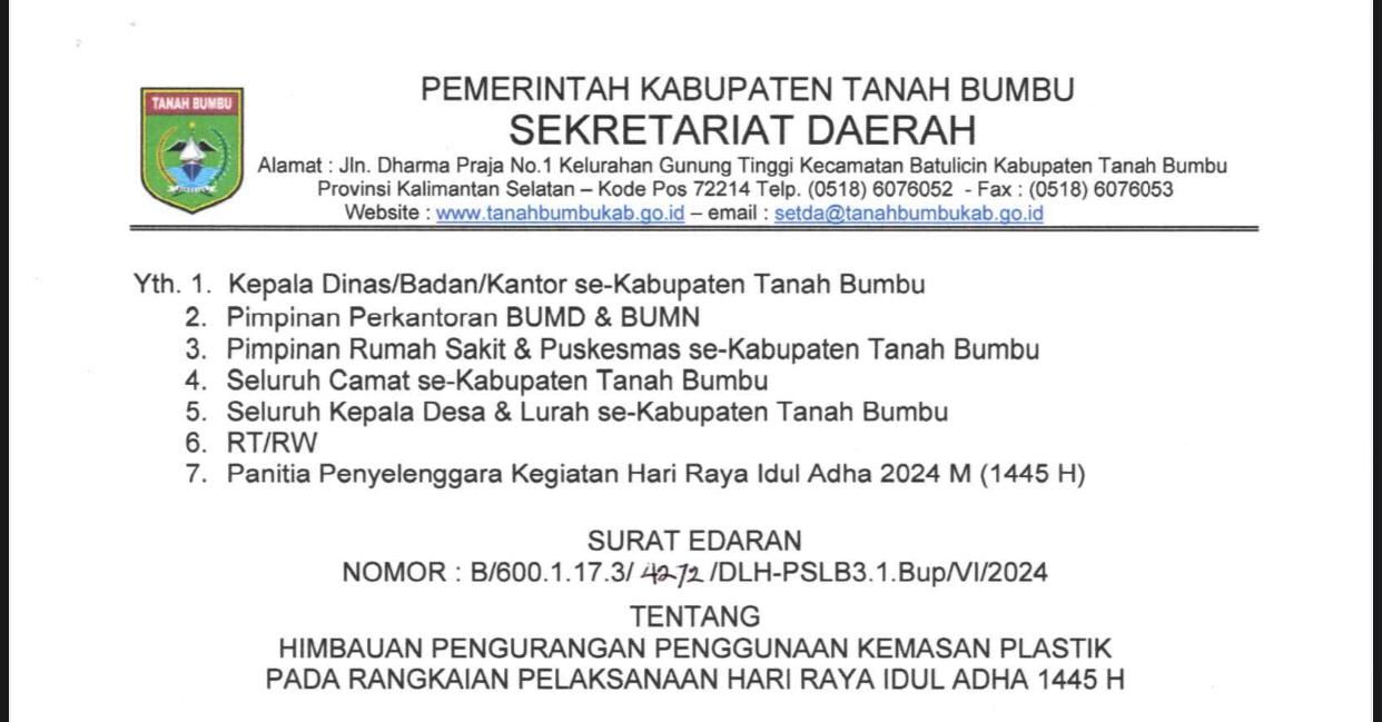 Peringatan ! Kurangi Kantong Plastik untuk Kurban Idul Adha di Tanah Bumbu